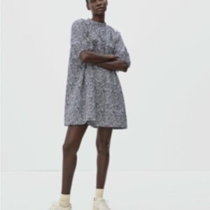 Everlane Shirred Mini Dress, Blue and White Floral Print